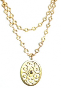 Catherine Popesco 14K Gold Plated Double Layer Decorative Necklace With Swarovski Crystal Filigree Medallion Pendant