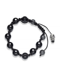 Spiritual-inspired bracelets are all the rage this season! Snap up this hot style from Ali Khan featuring semi-precious black agate beads and a silver tone skull accent on a trendy black cord. Bracelet adjusts to fit the wrist. Approximate diameter: 2 inches. Approximate length: 12-1/4 inches. Spiritual-inspired bracelets are all the rage this season! Snap up this hot style from Ali Khan featuring semi-precious black agate beads and a silver tone skull accent on a trendy black cord. Bracelet adjusts to fit the wrist. Approximate diameter: 2 inches. Approximate length: 12-1/4 inches.