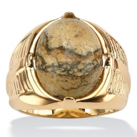 PalmBeach Jewelry Men's Oval-Shaped Genuine Jasper Cabochon 14k Yellow Gold-Plated Classic Ring PalmBeach Jewelry Men's Oval-Shaped Genuine Jasper Cabochon 14k Yellow Gold-Plated Classic Ring