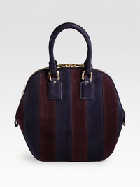 Luxuriously soft suede carefully crafted in a rich, striped pattern; perfectly sized for your daily essentials.Double top handles, 6½ dropTop zip closureOne inside zip pocketTwo inside open pocketsFully lined16W X 12½H X 5½DMade in Italy Luxuriously soft suede carefully crafted in a rich, striped pattern; perfectly sized for your daily essentials.Double top handles, 6½ dropTop zip closureOne inside zip pocketTwo inside open pocketsFully lined16W X 12½H X 5½DMade in Italy