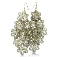 Oversized Bronze Tone Floating Flower Dangle Earrings Oversized Bronze Tone Floating Flower Dangle Earrings