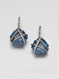 From the Cable Wrap Collection. Beautiful, faceted Hampton blue topaz stones wrapped in diamonds and rich, darkened sterling silver. Hampton blue topazDiamonds, .26 tcwDarkened sterling silverDrop, about .5Hook backImported From the Cable Wrap Collection. Beautiful, faceted Hampton blue topaz stones wrapped in diamonds and rich, darkened sterling silver. Hampton blue topazDiamonds, .26 tcwDarkened sterling silverDrop, about .5Hook backImported