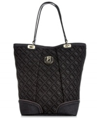 With signature quatrefois G monogram print punctuated with polished golden hardware and python-embossed detailing, this GUESS design is the perfect take-anywhere accessory. The generous interior is outfitted with plenty of pockets and compartments, so your essentials stay safe and secure. With signature quatrefois G monogram print punctuated with polished golden hardware and python-embossed detailing, this GUESS design is the perfect take-anywhere accessory. The generous interior is outfitted with plenty of pockets and compartments, so your essentials stay safe and secure.