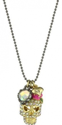 Betsey Johnson Crystal Skull Pink Flower Pendant Necklace Betsey Johnson Crystal Skull Pink Flower Pendant Necklace