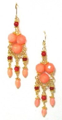Rachel Reinhardt Caroline 14k Gold Plated Chandelier Dangle Earring with Red and Peach Coral Beads Rachel Reinhardt Caroline 14k Gold Plated Chandelier Dangle Earring with Red and Peach Coral Beads