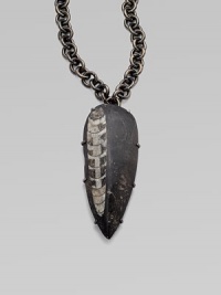 A wonder of nature, captured in smooth stone on a link chain. Orthoceras fossil in stoneGunmetal finished brass Chain length, about 20Pendant size, about 5L X 2WHook closureMade in USAPlease note: Stone size and appearance may vary. A wonder of nature, captured in smooth stone on a link chain. Orthoceras fossil in stoneGunmetal finished brass Chain length, about 20Pendant size, about 5L X 2WHook closureMade in USAPlease note: Stone size and appearance may vary.