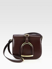 A petite style in luxuriously smooth leather with a large stirrup accent.Adjustable shoulder strap, 14½-15¾ dropMagnetic flap closureOne inside zip pocketOne inside open pocketCotton lining16W X 10H X 7DMade in Italy A petite style in luxuriously smooth leather with a large stirrup accent.Adjustable shoulder strap, 14½-15¾ dropMagnetic flap closureOne inside zip pocketOne inside open pocketCotton lining16W X 10H X 7DMade in Italy