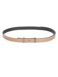 THE LOOKThin silhouetteSleek leather designMetal logo buckle with stud closureTHE MEASUREMENTWidth, ¾THE MATERIALLeatherORIGINMade in Italy THE LOOKThin silhouetteSleek leather designMetal logo buckle with stud closureTHE MEASUREMENTWidth, ¾THE MATERIALLeatherORIGINMade in Italy