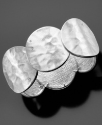 Go for a textured look with this intriguing hammered silvertone mixed metal stretch bracelet by Kenneth Cole New York. Approximate length: 7 inches. Go for a textured look with this intriguing hammered silvertone mixed metal stretch bracelet by Kenneth Cole New York. Approximate length: 7 inches.