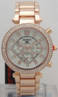 Geneva Quartz Watch Chronograph-style Look Rose Gold Band With Rhinestone MK5491 Geneva Quartz Watch Chronograph-style Look Rose Gold Band With Rhinestone MK5491