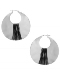 Traditional hoop earrings with a futuristic spin. Kenneth Cole New York's modern style incorporates a silver and hematite-plated mixed metal setting with a trendy wire wrapping in black. Approximate diameter: 1-3/4 inches.