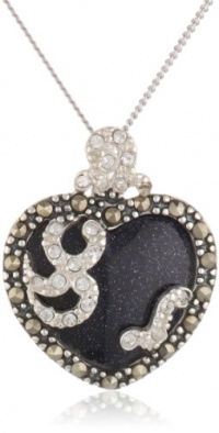 Sterling Silver Marcasite and Blue Gold Stone Heart Pendant, 18 Sterling Silver Marcasite and Blue Gold Stone Heart Pendant, 18