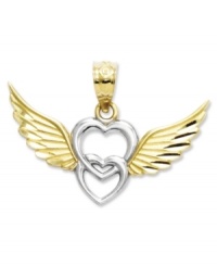 Let love take flight. This sweet, polished charm features 14k gold wings and two interlocking hearts in sterling silver. Chain not included. Approximate length: 7/10 inch. Approximate width: 3/5 inch. Let love take flight. This sweet, polished charm features 14k gold wings and two interlocking hearts in sterling silver. Chain not included. Approximate length: 7/10 inch. Approximate width: 3/5 inch.