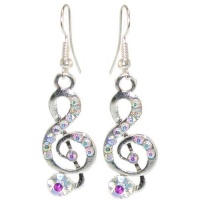 1/2 X 1 1/2 Treble Clef Earrings with Rhinestones In Aurora Borealis with Silver Finish 1/2 X 1 1/2 Treble Clef Earrings with Rhinestones In Aurora Borealis with Silver Finish