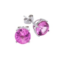 Stud Earrings Authentic Pink Sapphire Color Cubic Zirconia 2.00 Carats Total Weight Comes in a Gift Box & Special Pouch
