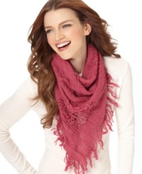Let fashion be the window to your soul. Laid-back and lovely, this airy triangle scarf by Echo features worn patches. Let fashion be the window to your soul. Laid-back and lovely, this airy triangle scarf by Echo features worn patches.