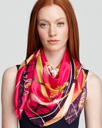 Let your inner starlet shine in Juicy Couture's vibrant pink silk scarf that captures the LA life in a whimsical watercolor print. Let your inner starlet shine in Juicy Couture's vibrant pink silk scarf that captures the LA life in a whimsical watercolor print.