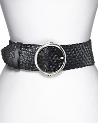 Cole Haan's wide braided belt is in their signature artisan weave with smooth black leather keeper and stitched border. Cole Haan's wide braided belt is in their signature artisan weave with smooth black leather keeper and stitched border.
