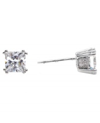 Bring on the shine. CRISLU's princess-cut stud earrings pack brilliant color into a small package. Clear cubic zirconias (4 ct. t.w.) stand out against a platinum over sterling silver setting. Approximate diameter: 9 mm. Bring on the shine. CRISLU's princess-cut stud earrings pack brilliant color into a small package. Clear cubic zirconias (4 ct. t.w.) stand out against a platinum over sterling silver setting. Approximate diameter: 9 mm.