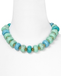 Take your jewel box on vacation with Lauren Ralph Lauren's chunky beaded collar. With a resort-vibe this turquoise strand adds low-key chic to your beachy best. Take your jewel box on vacation with Lauren Ralph Lauren's chunky beaded collar. With a resort-vibe this turquoise strand adds low-key chic to your beachy best.