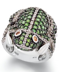 Hop to it! This cheeky frog ring shines in round-cut white topaz (3/8 ct. t.w.) and tsavorite (1-1/2 ct. t.w.) with bright orange sapphire accents as eyes. Set in sterling silver. Size 7. Hop to it! This cheeky frog ring shines in round-cut white topaz (3/8 ct. t.w.) and tsavorite (1-1/2 ct. t.w.) with bright orange sapphire accents as eyes. Set in sterling silver. Size 7.