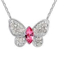 Contessa Bella Fancy Genuine 18k White Gold Plated Sparkling Pink and Clear Swarovski Austrian Crystal Elements Beautiful Butterfly Women Charm Pendant Necklace Elegant Silver Color Crystal Fashion Jewelry Contessa Bella Fancy Genuine 18k White Gold Plated Sparkling Pink and Clear Swarovski Austrian Crystal Elements Beautiful Butterfly Women Charm Pendant Necklace Elegant Silver Color Crystal Fashion Jewelry
