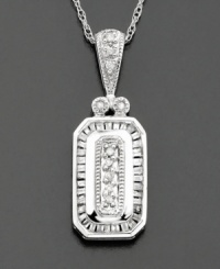 A vintage-inspired pendant for a touch of sparkle. Baguette-cut and round-cut diamonds (1/5 ct. t.w.) set in luminous 14k white gold. Chain measures 18 inches. A vintage-inspired pendant for a touch of sparkle. Baguette-cut and round-cut diamonds (1/5 ct. t.w.) set in luminous 14k white gold. Chain measures 18 inches.