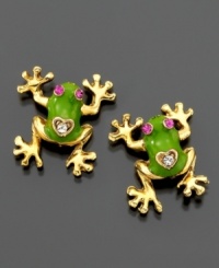 Hop to it. These Betsey Johnson frog stud earrings are crafted in crystal accents, enamel and 14k gold-plated mixed metal. Approximate diameter: 1/2 inch. Hop to it. These Betsey Johnson frog stud earrings are crafted in crystal accents, enamel and 14k gold-plated mixed metal. Approximate diameter: 1/2 inch.