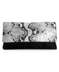 Add a touch of edge to any outfit with this exotic clutch featuring a snakeskin print flap. The perfect choice for your next night on the town. Add a touch of edge to any outfit with this exotic clutch featuring a snakeskin print flap. The perfect choice for your next night on the town.