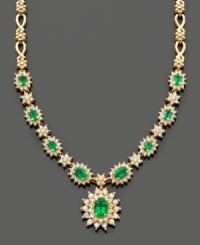 Establish everlasting elegance with this royalty-inspired necklace from Royalty Inspired by Effy Collection. Filled with lovely detail, this necklace features oval and round-cut emeralds (3-3/8 ct. t.w.) and round-cut diamonds (2-1/3 ct. t.w.) set in 14k gold. Approximate length: 16 inches. Approximate drop: 1 inch. Establish everlasting elegance with this royalty-inspired necklace from Royalty Inspired by Effy Collection. Filled with lovely detail, this necklace features oval and round-cut emeralds (3-3/8 ct. t.w.) and round-cut diamonds (2-1/3 ct. t.w.) set in 14k gold. Approximate length: 16 inches. Approximate drop: 1 inch.