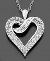 Dress up with love that sparkles. This pretty diamond necklace features round-cut diamond (1/2 ct. t.w.) set in 14k white gold. Approximate length: 18 inches. Approximate drop: 3/4 inch. Dress up with love that sparkles. This pretty diamond necklace features round-cut diamond (1/2 ct. t.w.) set in 14k white gold. Approximate length: 18 inches. Approximate drop: 3/4 inch.