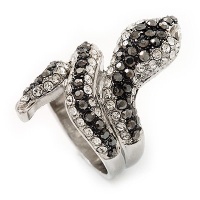 Dazzling Swarovski Crystals Snake Ring In Rhodium Plated Metal