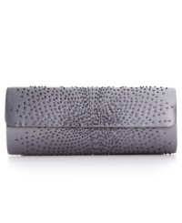Take elegant style out for the evening with this eye-catching clutch from La Regale. A sunburst beaded design adorns the satin backdrop, while a slender shoulder strap can be discretely hidden within. Take elegant style out for the evening with this eye-catching clutch from La Regale. A sunburst beaded design adorns the satin backdrop, while a slender shoulder strap can be discretely hidden within.