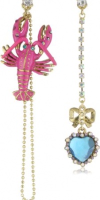 Betsey Johnson Sea Excursion Lobster and Crystal Heart Mismatch Linear Earrings Betsey Johnson Sea Excursion Lobster and Crystal Heart Mismatch Linear Earrings