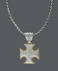 Incorporate spiritual belief into your style. Balissima by Effy Collection's medieval-inspired cross pendant features an intricate design including a scrolling filigree bail, an 18k gold outline, a toggle clasp and sparkling round-cut diamonds (1/2 ct. t.w.). Crafted in sterling silver. Approximate length: 18 inches. Approximate drop: 1-3/4 inches x 1 inch. Incorporate spiritual belief into your style. Balissima by Effy Collection's medieval-inspired cross pendant features an intricate design including a scrolling filigree bail, an 18k gold outline, a toggle clasp and sparkling round-cut diamonds (1/2 ct. t.w.). Crafted in sterling silver. Approximate length: 18 inches. Approximate drop: 1-3/4 inches x 1 inch.