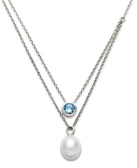 A classic style with a modern spin. Fresh by Honora's pretty two-row necklace features a cultured freshwater pearl (9-9-1/2 mm) and a bezel-set blue topaz (1/2 ct. t.w.) in sterling silver. Approximate length: 16 and 17 inches + 2-inch extender. Approximate drop: 1/2 inch and 1/4 inch.