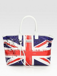 A design of true jubilation, this patriotic style features scattered studs on painted denim and leather trim.Double leather top handles, 6 dropTop zip closureOne inside zip pocketOne inside open pocketCotton lining17½W X 11H X 6DMade in Italy A design of true jubilation, this patriotic style features scattered studs on painted denim and leather trim.Double leather top handles, 6 dropTop zip closureOne inside zip pocketOne inside open pocketCotton lining17½W X 11H X 6DMade in Italy