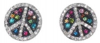Adorable 3/4 Peace Sign Symbol Stud Earrings with Sparkling Red, Pink, Blue, Green and Clear Multicolor Austrian Crystals Adorable 3/4 Peace Sign Symbol Stud Earrings with Sparkling Red, Pink, Blue, Green and Clear Multicolor Austrian Crystals