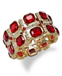 Elegance fit for royalty. This stretch bracelet from Charter Club displays faceted beads in siam hues on a two-row silhouette. Crafted in gold tone mixed metal. Approximate diameter: 2 inches. Stretches to fit wrist. Elegance fit for royalty. This stretch bracelet from Charter Club displays faceted beads in siam hues on a two-row silhouette. Crafted in gold tone mixed metal. Approximate diameter: 2 inches. Stretches to fit wrist.