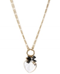 Show the love. This necklace from Betsey Johnson, crafted from gold-tone mixed metal, dazzles with a glass crystal heart pendant topped off with a hematite-tone bow for a whimsical touch. Approximate length: 16 inches + 3-inch extender. Approximate drop: 2 inches. Show the love. This necklace from Betsey Johnson, crafted from gold-tone mixed metal, dazzles with a glass crystal heart pendant topped off with a hematite-tone bow for a whimsical touch. Approximate length: 16 inches + 3-inch extender. Approximate drop: 2 inches.