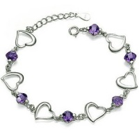 Rhodium Plated 925 Sterling Silver Amethyst Bracelet 7.5-sb3047 Rhodium Plated 925 Sterling Silver Amethyst Bracelet 7.5-sb3047