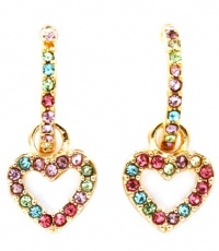 Small Crystal Half Hoop With Dangling Multicolor Crystal Open Heart Charm Earrings Small Crystal Half Hoop With Dangling Multicolor Crystal Open Heart Charm Earrings