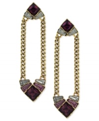 Go for the bold. BCBGeneration's linear earrings are crafted from gold-tone mixed metal with deep purple and pink faceted stone accents adding a vibrant touch. Approximate drop: 2 inches. Go for the bold. BCBGeneration's linear earrings are crafted from gold-tone mixed metal with deep purple and pink faceted stone accents adding a vibrant touch. Approximate drop: 2 inches.