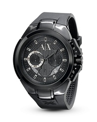 For the detail-oriented, Armani Exchange's bold black chronograph strikes a balance between sporty and sleek. Slip it on to energize your day-to-day uniform. For the detail-oriented, Armani Exchange's bold black chronograph strikes a balance between sporty and sleek. Slip it on to energize your day-to-day uniform.