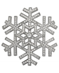 Let it show. Carolee welcomes winter with this snowflake-styled brooch. Crafted from silver-tone mixed metal, sparkling accents make this pin truly shine. Approximate diameter: 2-1/4 inches. Let it show. Carolee welcomes winter with this snowflake-styled brooch. Crafted from silver-tone mixed metal, sparkling accents make this pin truly shine. Approximate diameter: 2-1/4 inches.