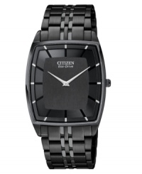 Handsome and muted, this black-on-black Eco-Drive Stiletto watch by Citizen makes a strong statement. Handsome and muted, this black-on-black Eco-Drive Stiletto watch by Citizen makes a strong statement.
