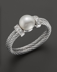 Charriol Stainless Steel Classique Pearl Ring with Diamonds, 0.05 ct. t.w. Charriol Stainless Steel Classique Pearl Ring with Diamonds, 0.05 ct. t.w.