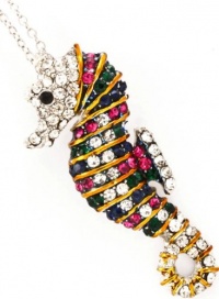 Fancy Large 2 Long Colorful Blue, Green, Hot Pink, Clear Crystal Embellished Seahorse Ocean Themed Pendant and Necklace Fancy Large 2 Long Colorful Blue, Green, Hot Pink, Clear Crystal Embellished Seahorse Ocean Themed Pendant and Necklace