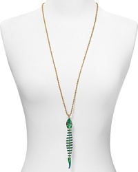 Kenneth Jay Lane's costume meets cool aesthetic comes calling with this pendant necklace, crafted of 22-karat gold plate and accented by an enamel pendant. Kenneth Jay Lane's costume meets cool aesthetic comes calling with this pendant necklace, crafted of 22-karat gold plate and accented by an enamel pendant.