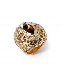 THE LOOKDome silhouetteFaceted Swarovski crystal marquis and pear detailsSwarovski crystal accentsChampagne goldplated settingTHE MEASUREMENTWidth, about 1Length, about 1ORIGINMade in USA THE LOOKDome silhouetteFaceted Swarovski crystal marquis and pear detailsSwarovski crystal accentsChampagne goldplated settingTHE MEASUREMENTWidth, about 1Length, about 1ORIGINMade in USA
